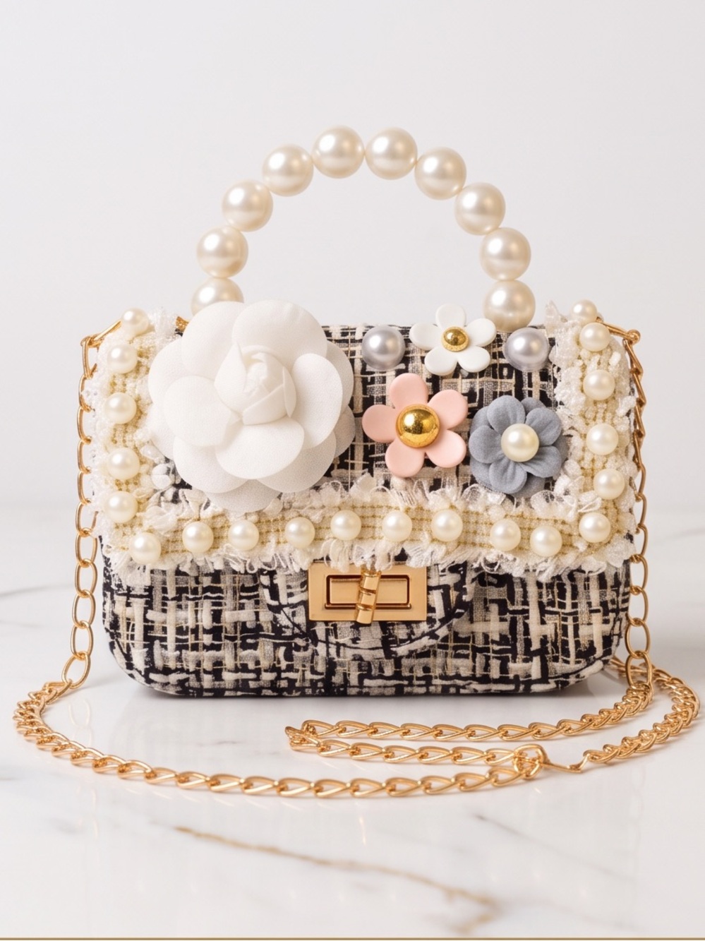 Mini Tweed Pearl Crossbody - Little Girl's Party Purse ✨